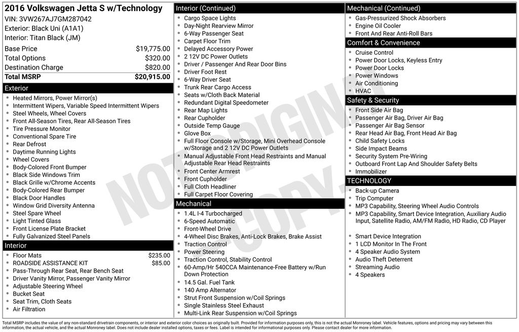 2016 Volkswagen Jetta 1.4T S