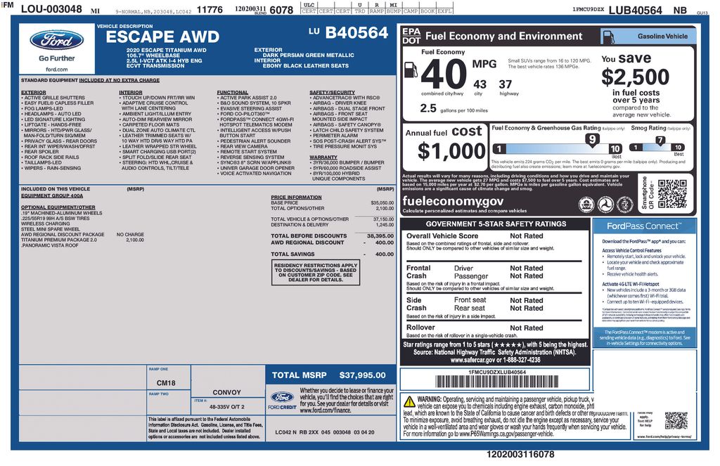 Certified Used 2020 Green Ford Titanium image 3