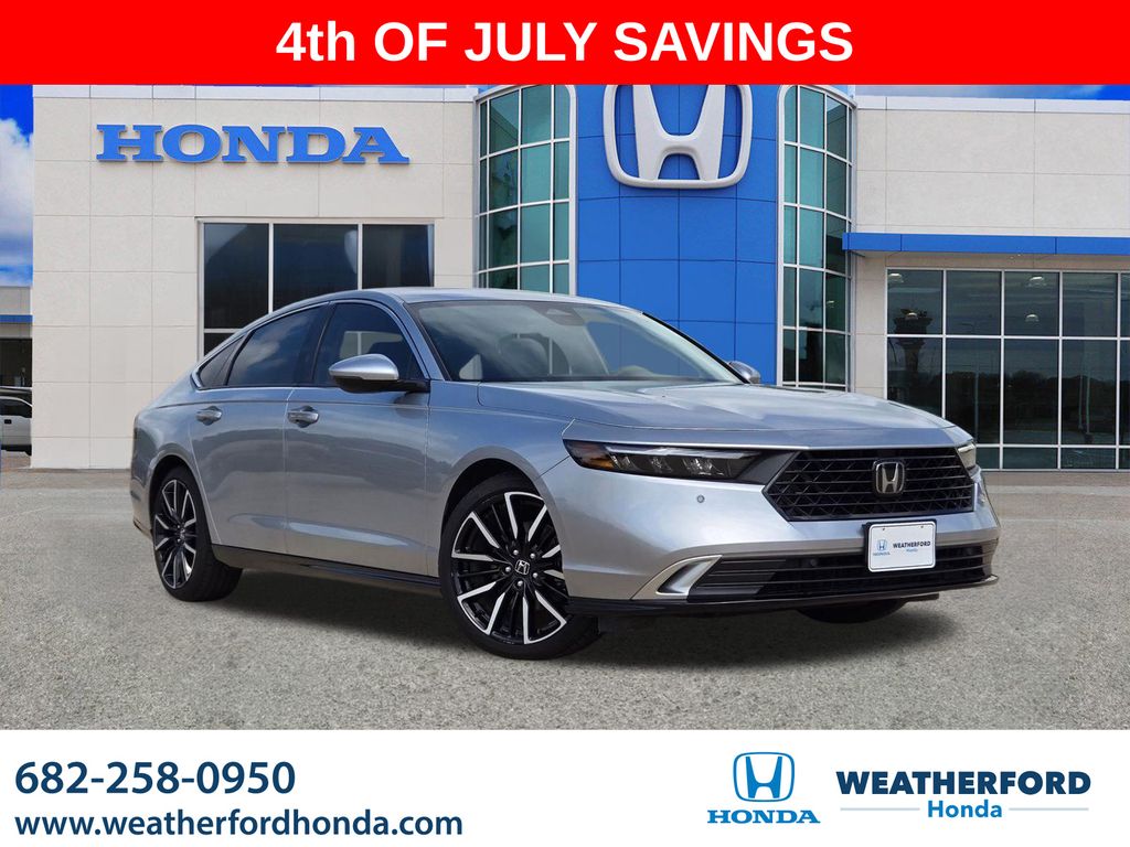 Solar Silver Metallic 2025 Honda Accord Hybrid Sedan Front-Wheel Drive Continuously Variable Transmission