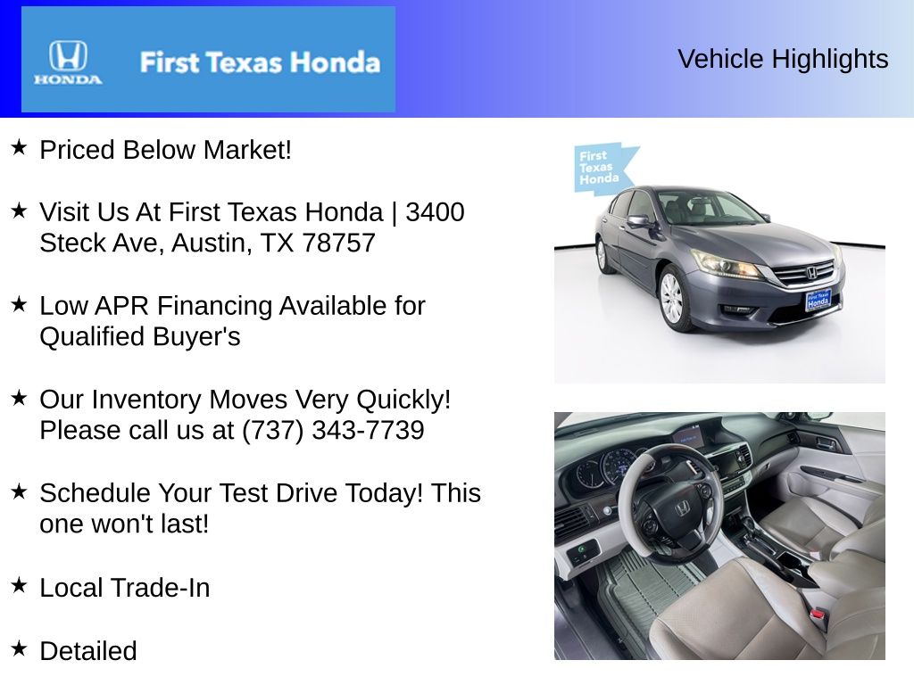 Used Car 2014 Honda Accord  Ex-l For Sale Under $15,000 In Austin, Texas