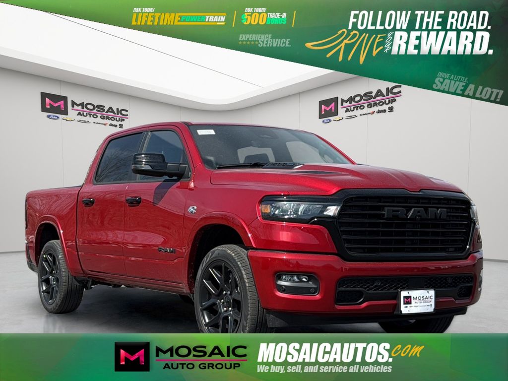 Molten Red Pearlcoat 2026 RAM 1500 Laramie Crew Cab 4WD Pickup Truck Four-Wheel Drive 8-Speed Automatic