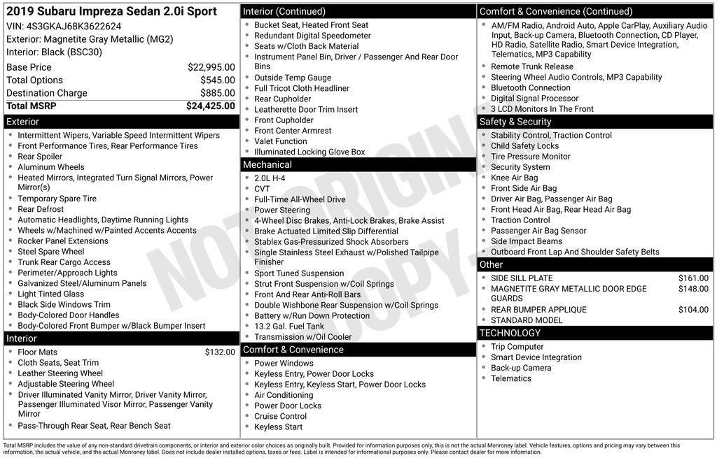 Used Car 2019 Subaru Impreza  2.0i Sport For Sale Under $20,000 In Austin, Texas