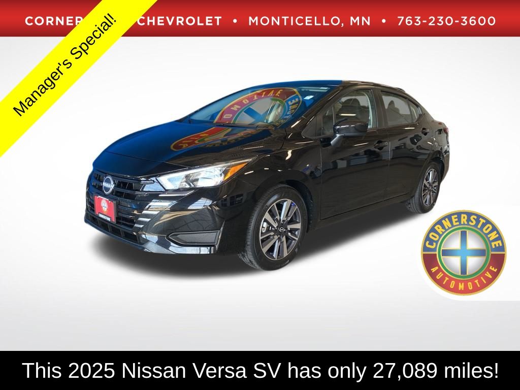 Super Black Metallic 2025 Nissan Versa Sedan Front-Wheel Drive Continuously Variable Transmission