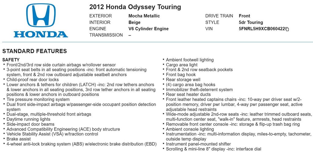 2012 Honda Odyssey Touring 33