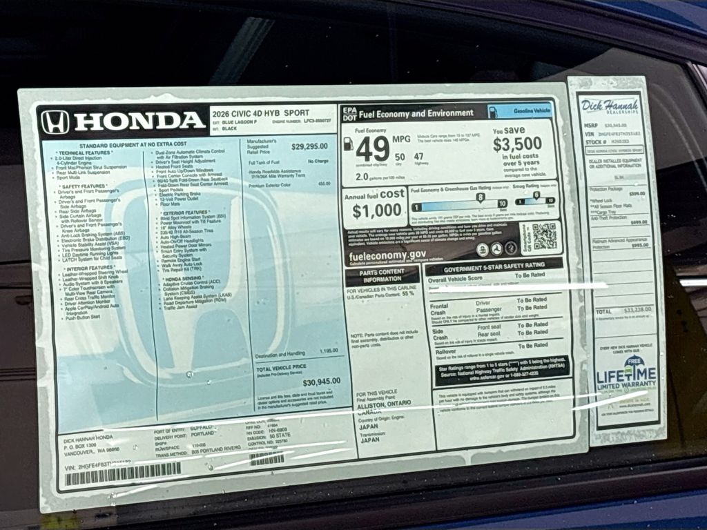 2026 Honda Civic Hybrid Sport