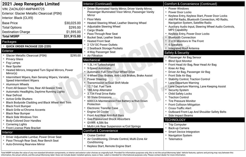 used 2021 Jeep Renegade car, priced at $17,800