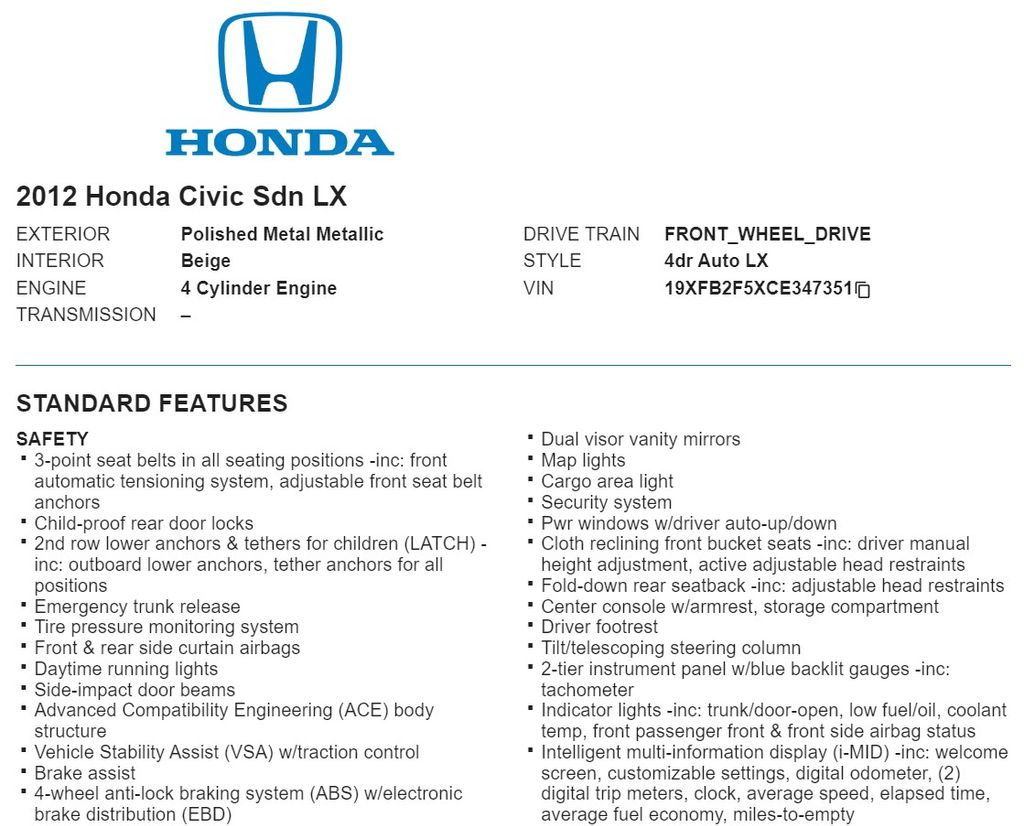 2012 Honda Civic LX 19