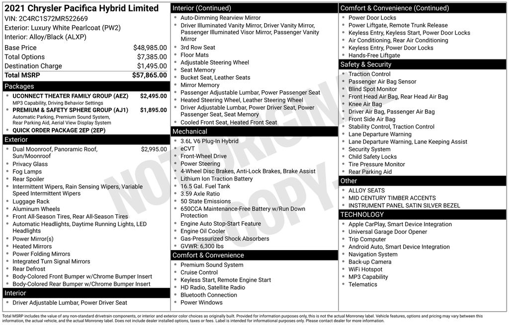 2021 Chrysler Pacifica Hybrid Limited White at Phil Fitts Ford