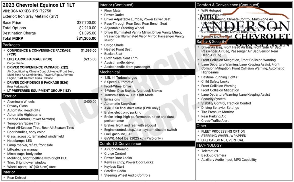 Iron Gray Metallic 2023 Chevrolet Equinox LT FWD with 1LT SUV / Crossover Front-Wheel Drive 6-Speed Automatic Overdrive