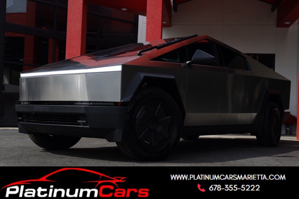 Silver 2024 Tesla Cybertruck Crew Cab AWD Pickup Truck All-Wheel Drive 1-Speed Automatic