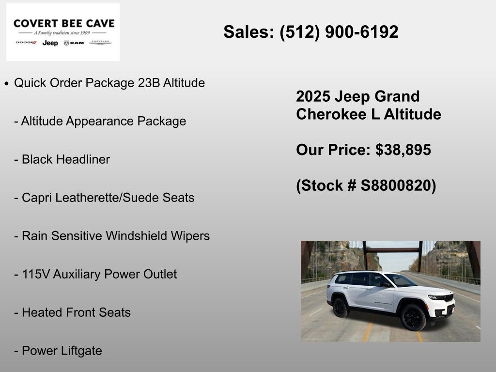 New Car 2025 Jeep Grand Cherokee L  For Sale Under $40,000 In Austin, Texas