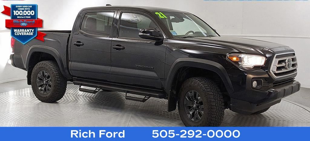 Midnight Black Metallic 2021 Toyota Tacoma SR5 V6 Double Cab 4WD Pickup Truck Four-Wheel Drive 6-Speed Automatic