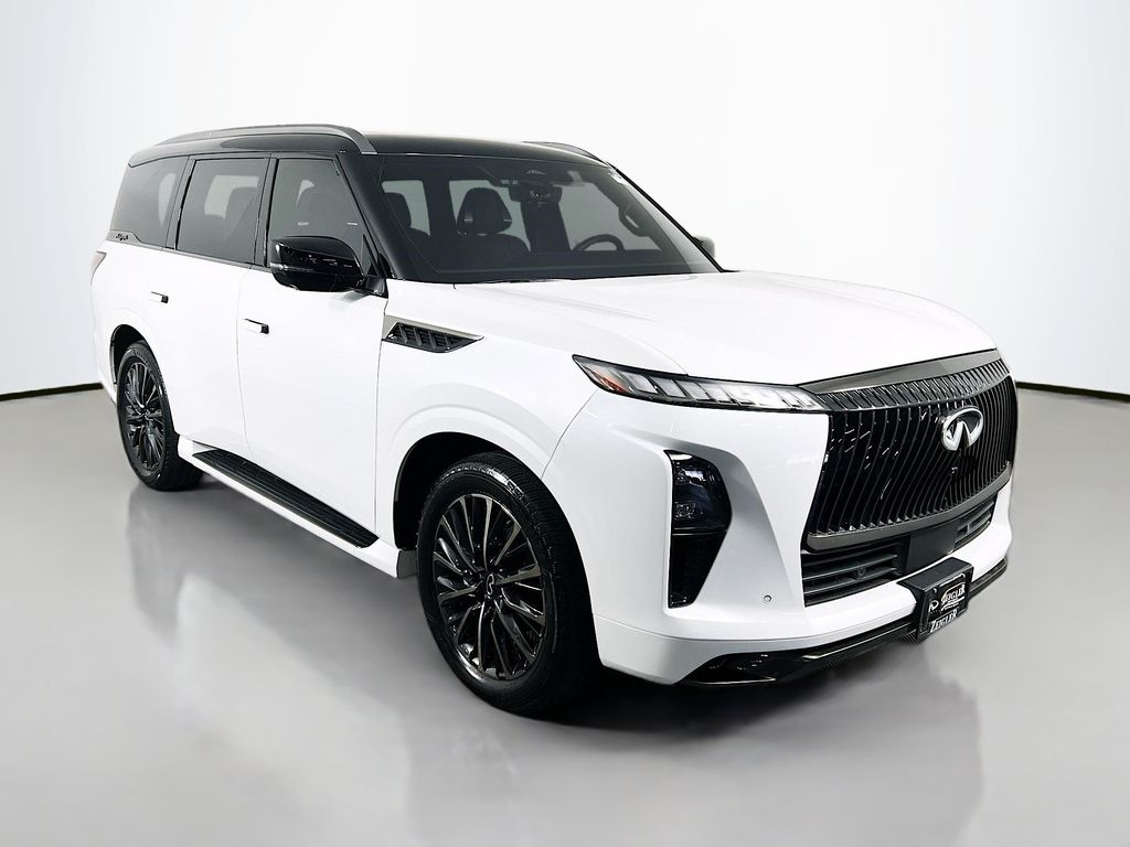 Radiant White/Black Obsidian 2025 INFINITI QX80 SUV / Crossover All-Wheel Drive 9-Speed Automatic