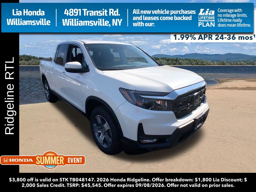 Platinum White Pearl 2026 Honda Ridgeline Pickup Truck All-Wheel Drive 9-Speed Automatic