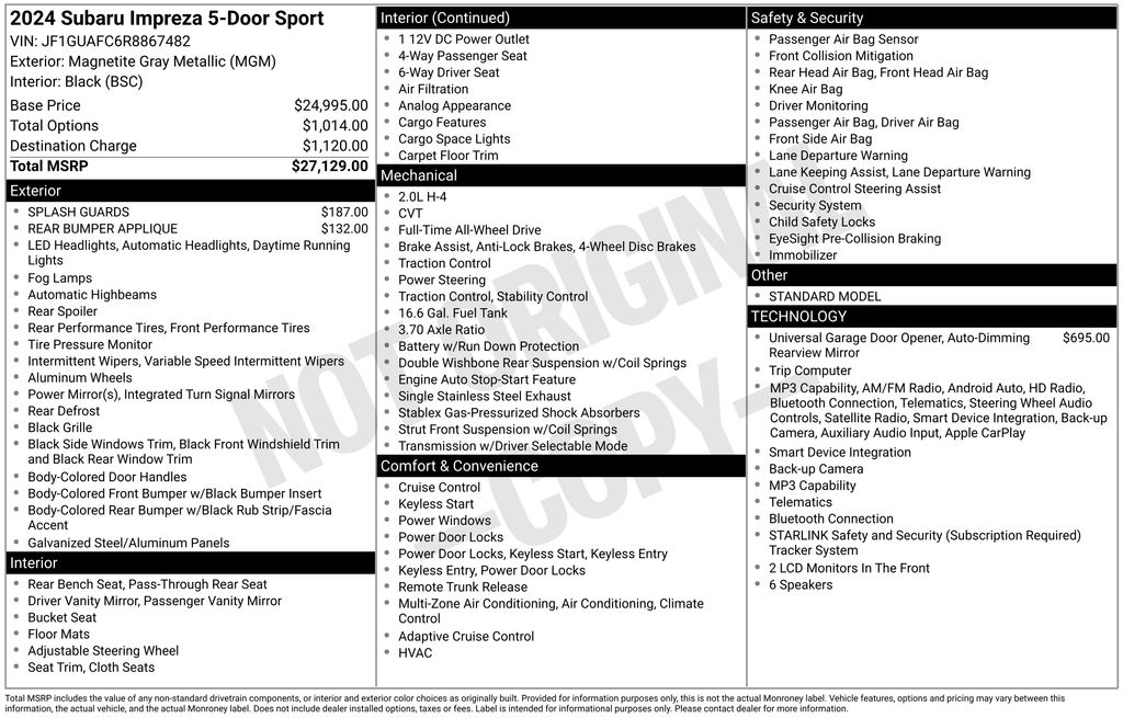 Gray Metallic 2024 Subaru Impreza Wagon All-Wheel Drive Continuously Variable Transmission