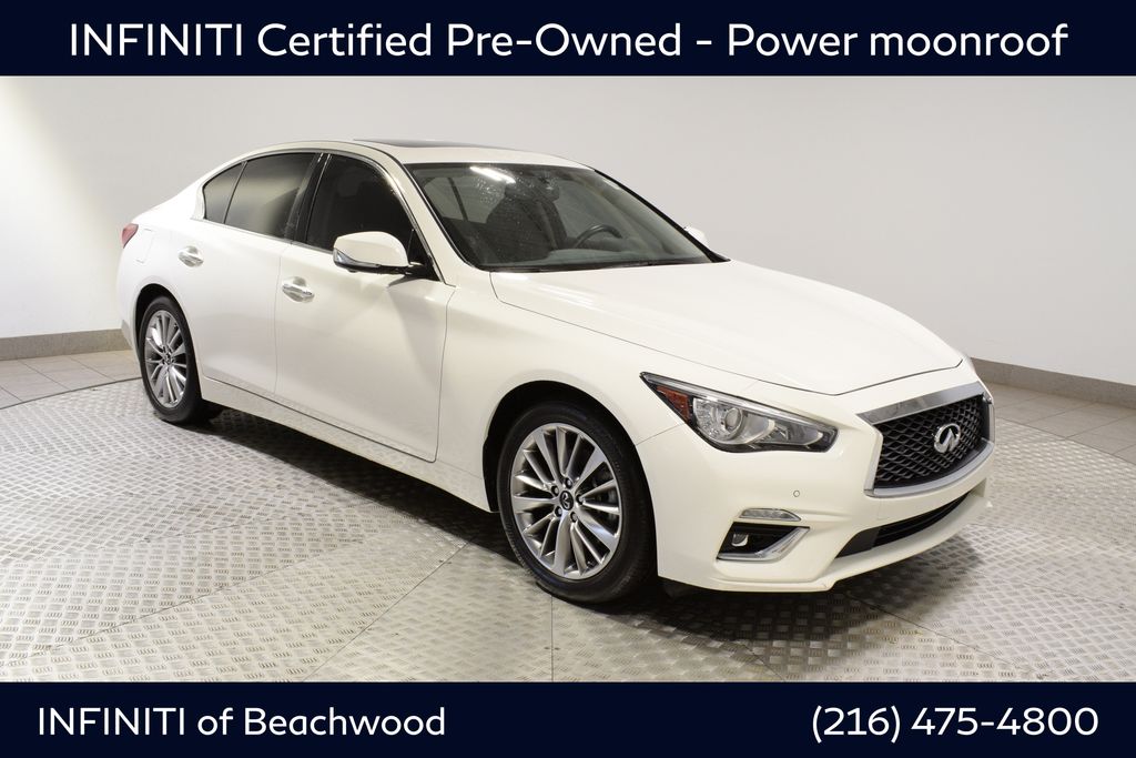 Pure White 2023 INFINITI Q50 Luxe AWD Sedan All-Wheel Drive 7-Speed Automatic Overdrive