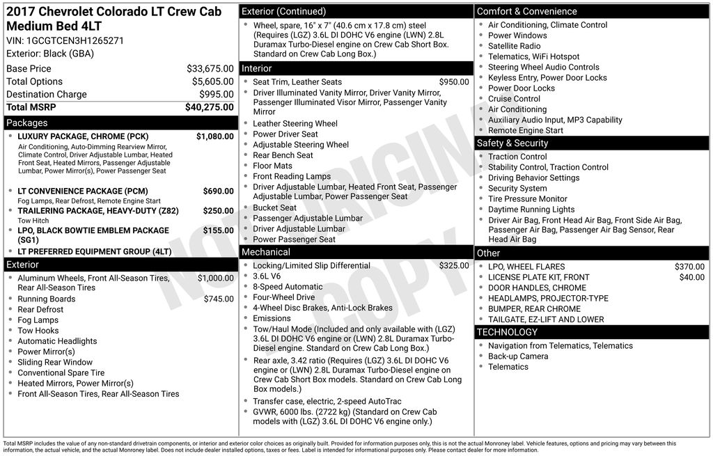 Black 2017 Chevrolet Colorado Pickup Truck Four-Wheel Drive 8-Speed Automatic