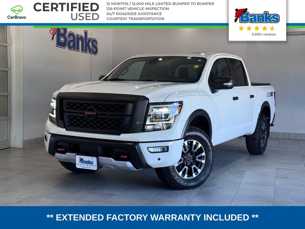 Glacier White 2021 Nissan Titan Pickup Truck Four-Wheel Drive 9-Speed Automatic