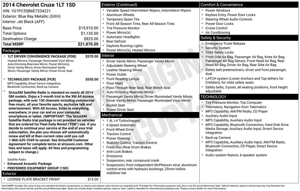 2014 Chevrolet Cruze 1LT