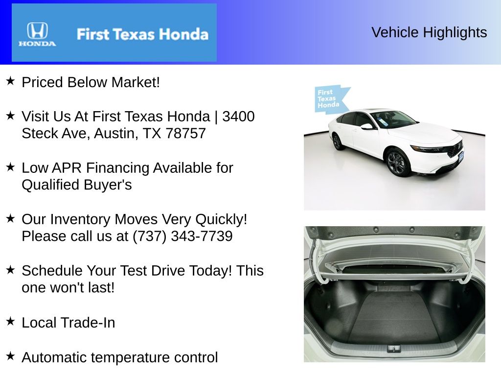 Used Car 2025 Honda Accord Hybrid  Ex-l For Sale Under $35,000 In Austin, Texas