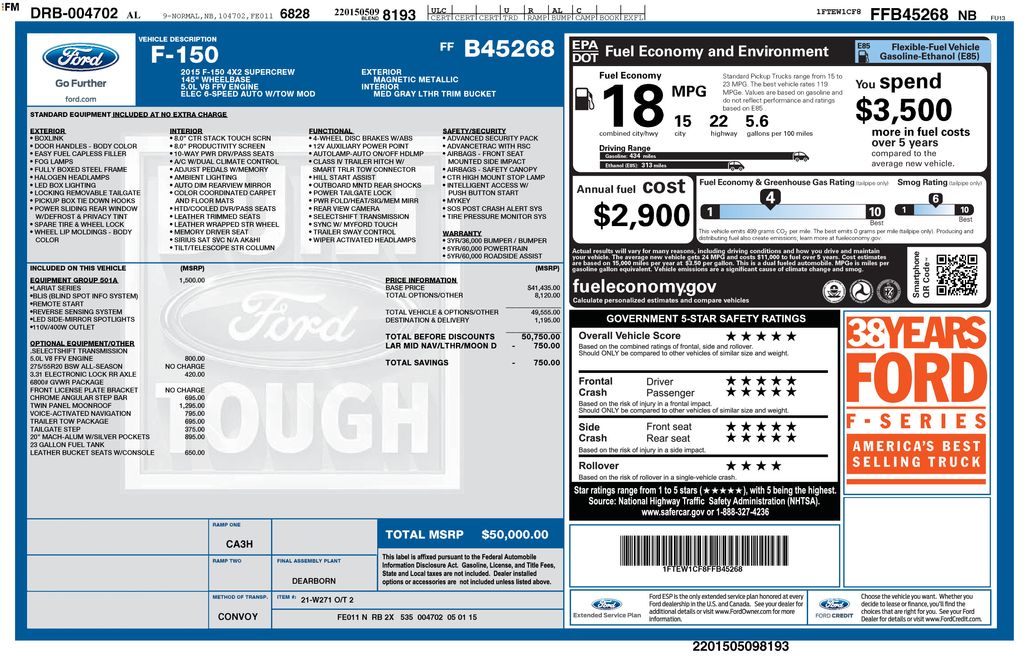 2015 Magnetic Metallic Ford F-150 Lariat RWD Truck
