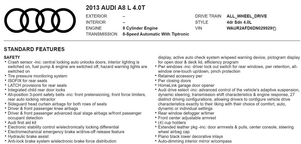 2013 Audi A8 L 4.0T 20