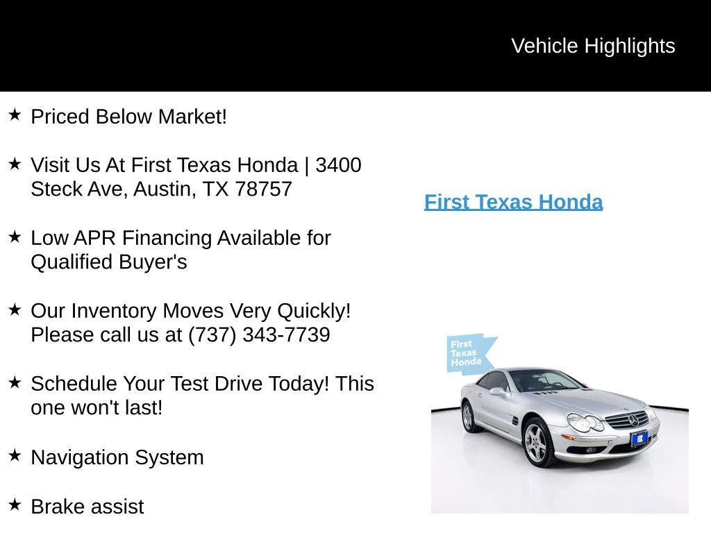 Used Car 2003 Mercedes-benz Sl-class  Sl 500 For Sale Under $15,000 In Austin, Texas