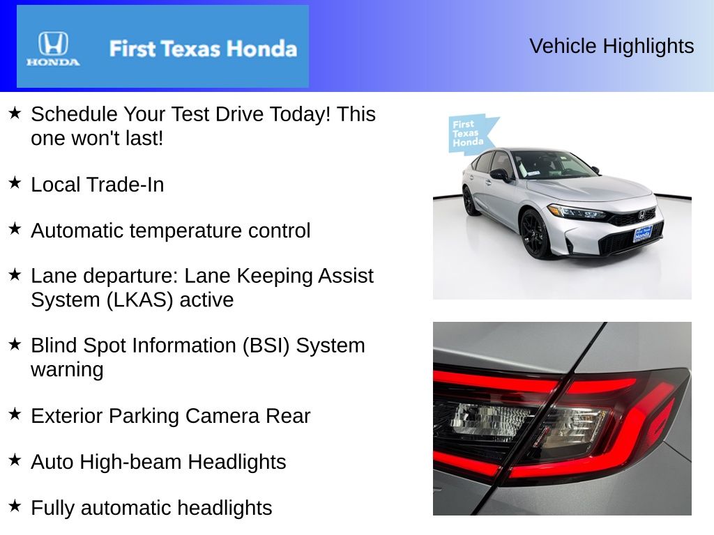 Used Car 2025 Honda Civic  Sport For Sale Under $30,000 In Austin, Texas