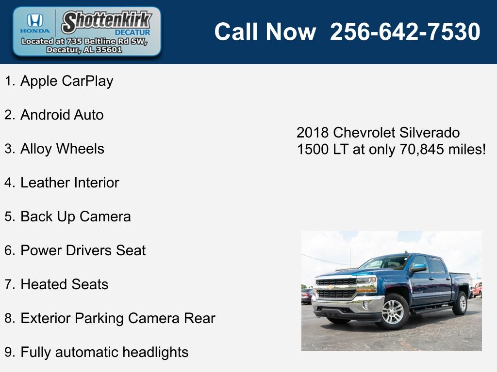 Used 2018 Chevrolet Silverado 1500 LT with VIN 3GCUKREC9JG245038 for sale in Decatur, AL