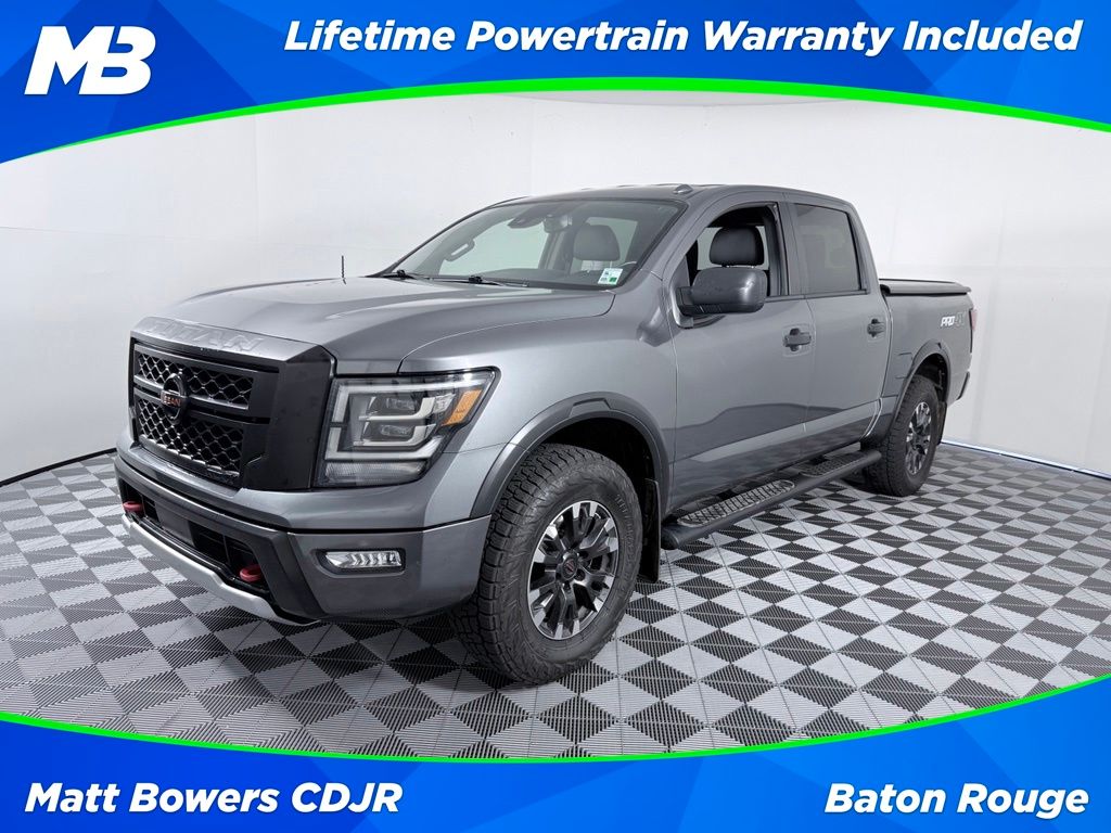 Gray (Gun Metallic) 2021 Nissan Titan Pickup Truck Four-Wheel Drive 9-Speed Automatic