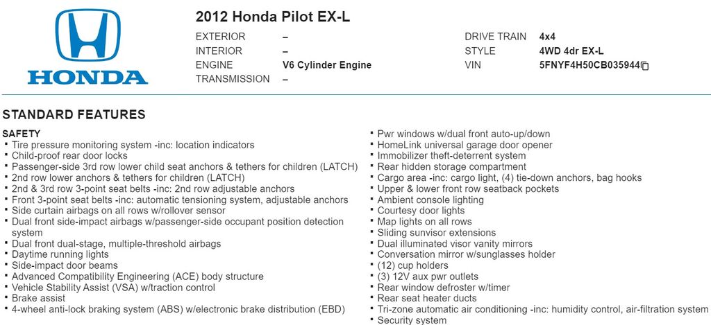 2012 Honda Pilot EX-L 22