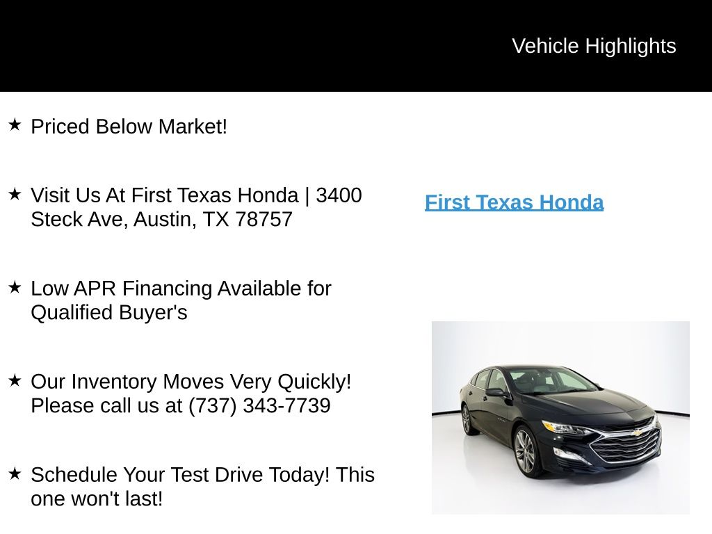 Used Car 2024 Chevrolet Malibu  Lt For Sale Under $20,000 In Austin, Texas