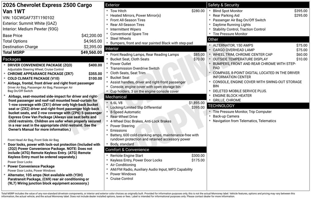 New 2026 Chevrolet Express 2500 Van
