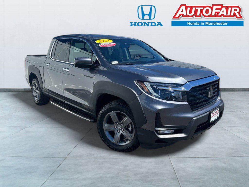 Gray (Modern Steel Metallic) 2023 Honda Ridgeline RTL-E AWD Pickup Truck All-Wheel Drive 9-Speed Automatic