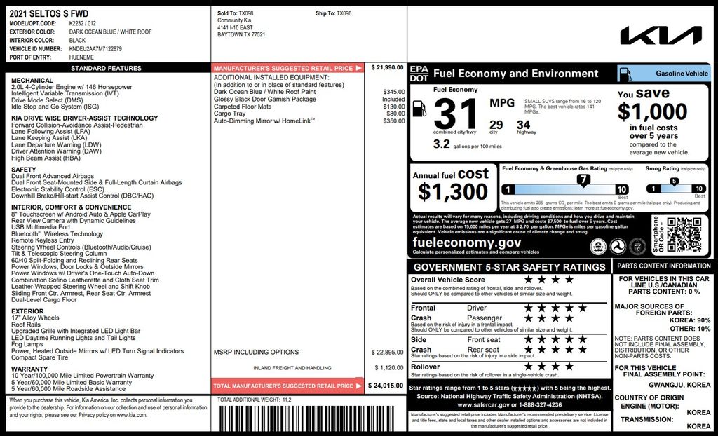 2021 Kia Seltos S Blue at DeMontrond Ford