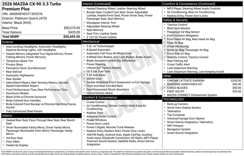 2026 Mazda Mazda CX-90 3.3 Turbo Premium Plus AWD 2026 Mazda Mazda CX-90 3.3 Turbo Premium Plus AWD