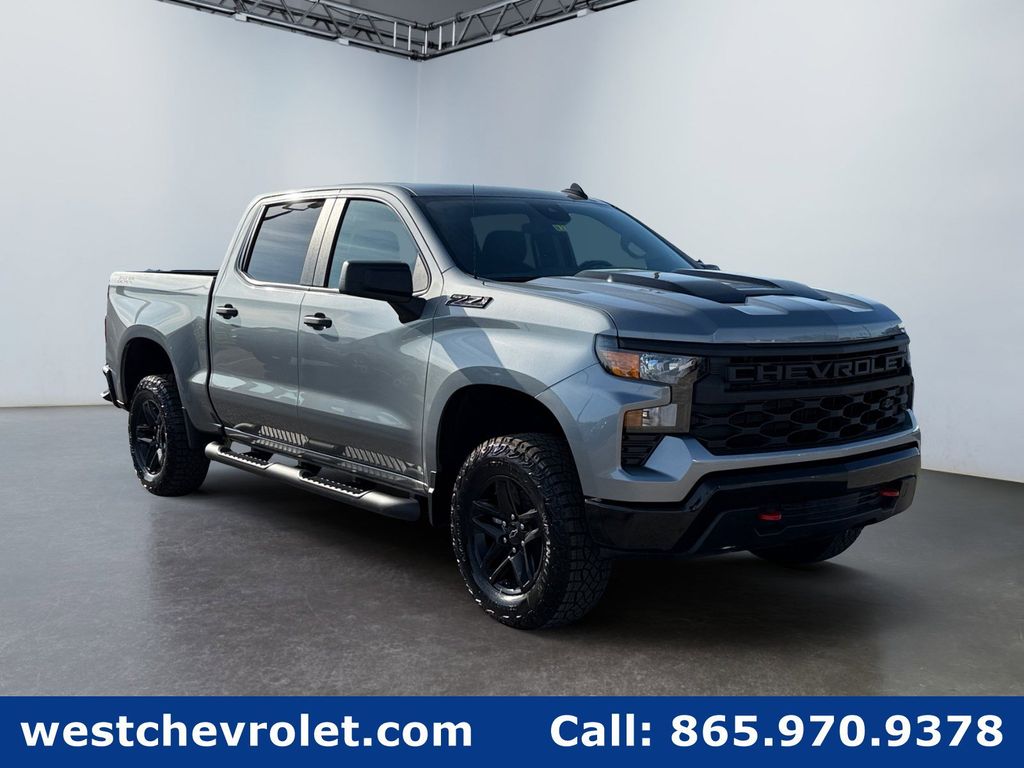 Sterling Gray Metallic 2026 Chevrolet Silverado 1500 Custom Trail Boss Crew Cab 4WD Pickup Truck Four-Wheel Drive Automatic