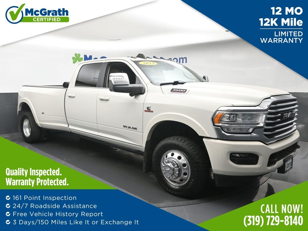 Pearl White 2023 RAM 3500 Pickup Truck Four-Wheel Drive 6-Speed Automatic
