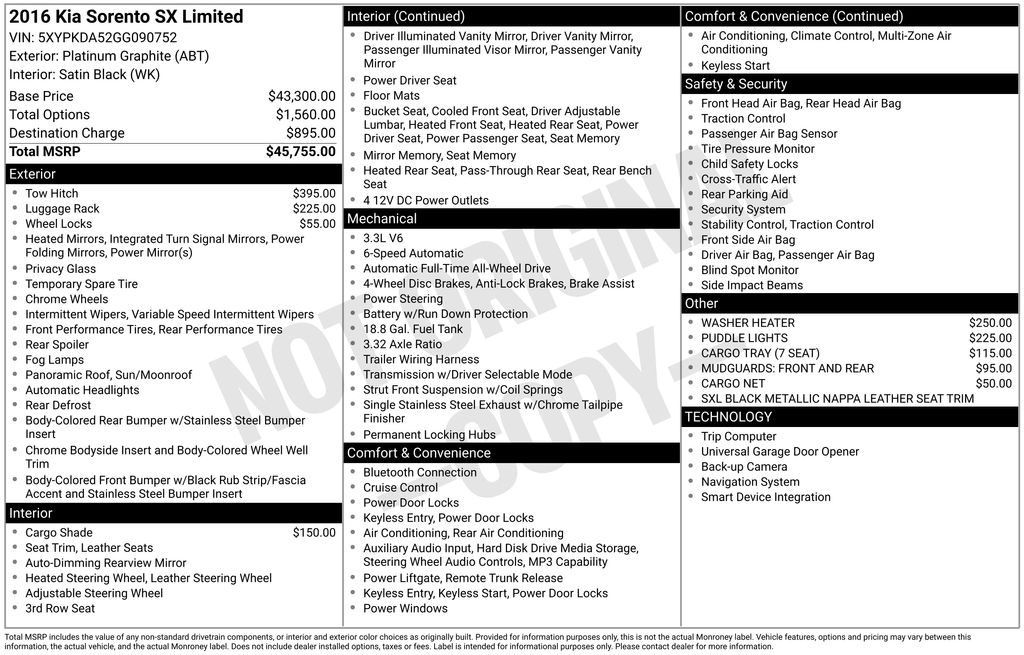 2016 Kia Sorento 3.3L SXL