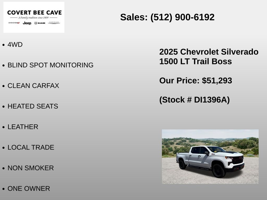 Used Car 2025 Chevrolet Silverado 1500  Lt Trail Boss For Sale Under $60,000 In Austin, Texas