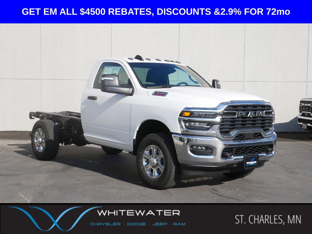 Bright White Clearcoat 2026 RAM 3500 Chassis Tradesman Regular Cab 4WD Pickup Truck Four-Wheel Drive 8-Speed Automatic