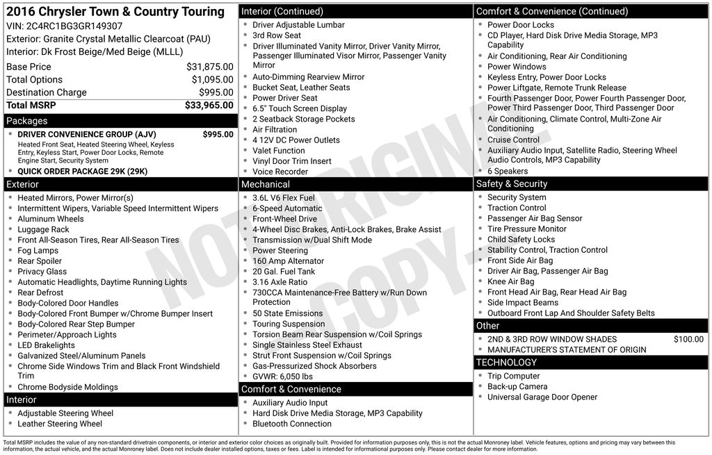 Used Car 2016 Chrysler Town & Country  Touring For Sale Under $12,000 In Austin, Texas