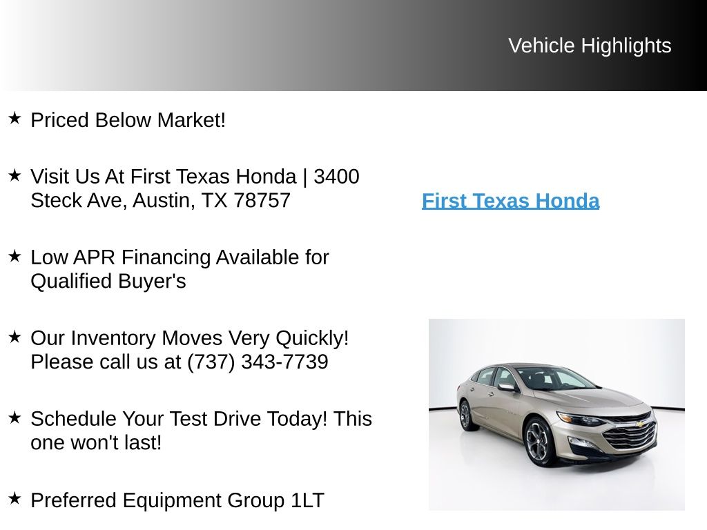 Used Car 2024 Chevrolet Malibu  Lt For Sale Under $20,000 In Austin, Texas