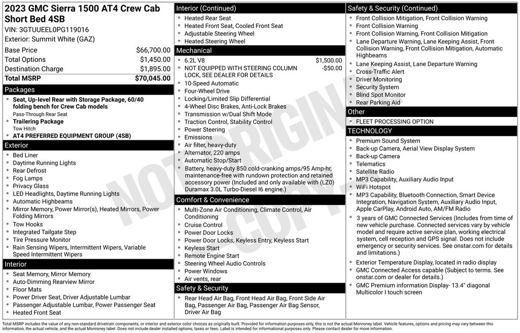 Summit White 2023 GMC Sierra 1500 Pickup Truck Four-Wheel Drive Automatic