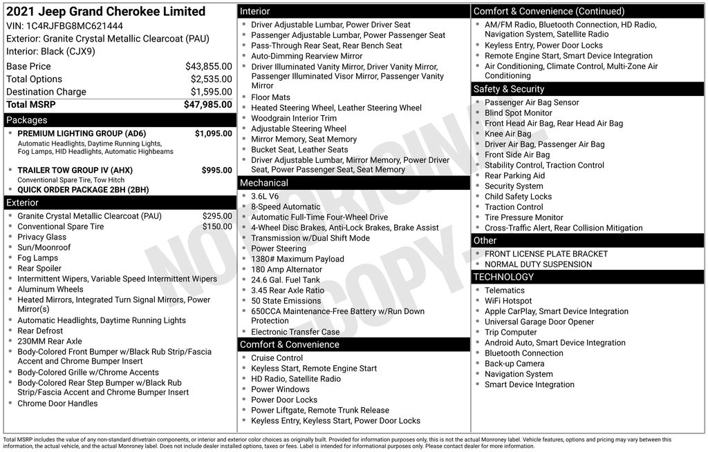 used 2021 Jeep Grand Cherokee car, priced at $24,000