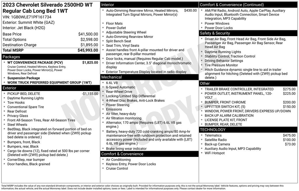 Summit White 2023 Chevrolet Silverado 2500HD Work Truck LB RWD Pickup Truck 4X2 6-Speed Automatic