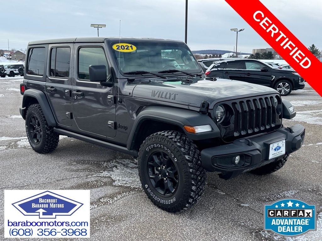 Gray (Granite Crystal Metallic Clearcoat) 2021 Jeep Wrangler Unlimited Willys 4WD SUV / Crossover Four-Wheel Drive 8-Speed Automatic