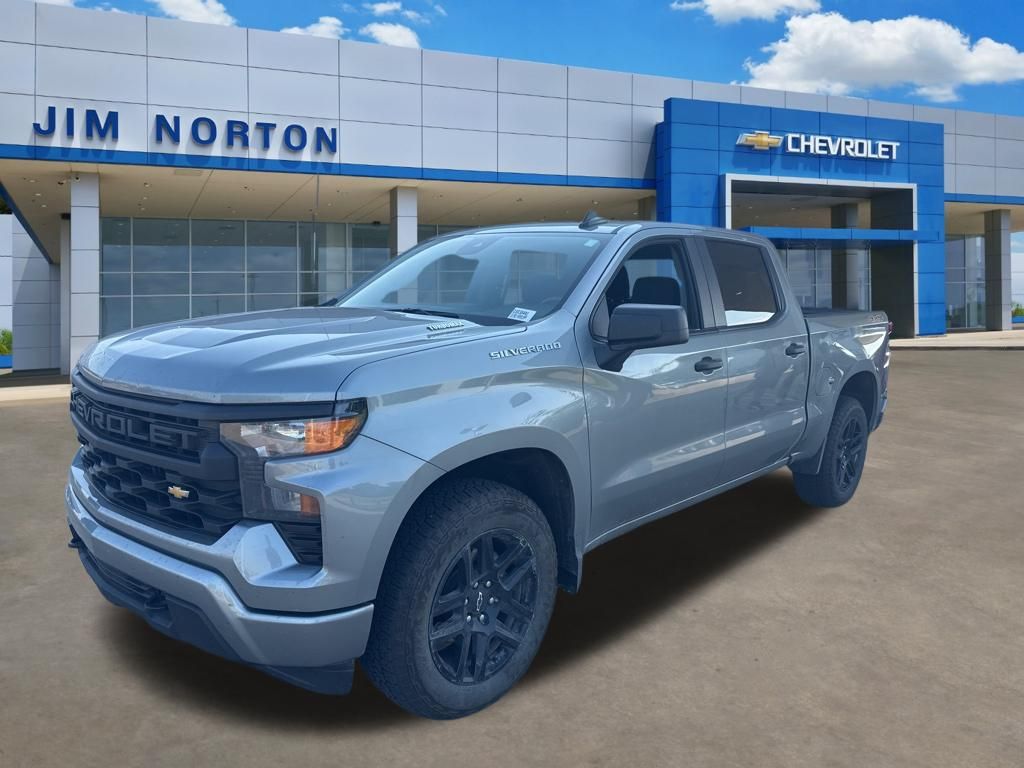 Sterling Gray Metallic 2025 Chevrolet Silverado 1500 Custom Crew Cab 4WD Pickup Truck Four-Wheel Drive 8-Speed Automatic