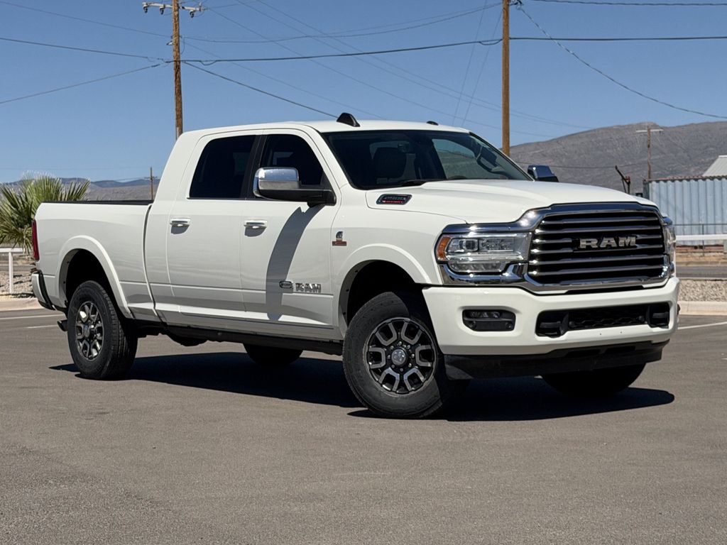 Pearl White 2022 RAM 2500 Limited Longhorn Mega Cab 4WD Pickup Truck Four-Wheel Drive 6-Speed Automatic
