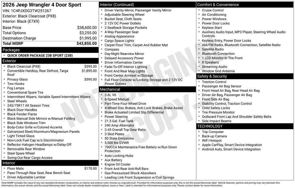 new 2026 Jeep Wrangler car, priced at $39,386